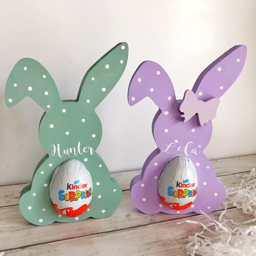 Personalised Wooden Bunny Kinder Egg Holder Easter Basket Etsy UK