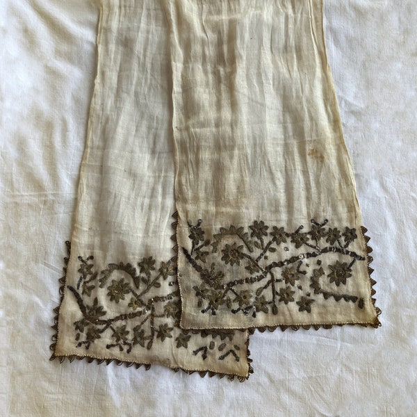 Haunting handmade antique scarf with beautiful metallic embroidery