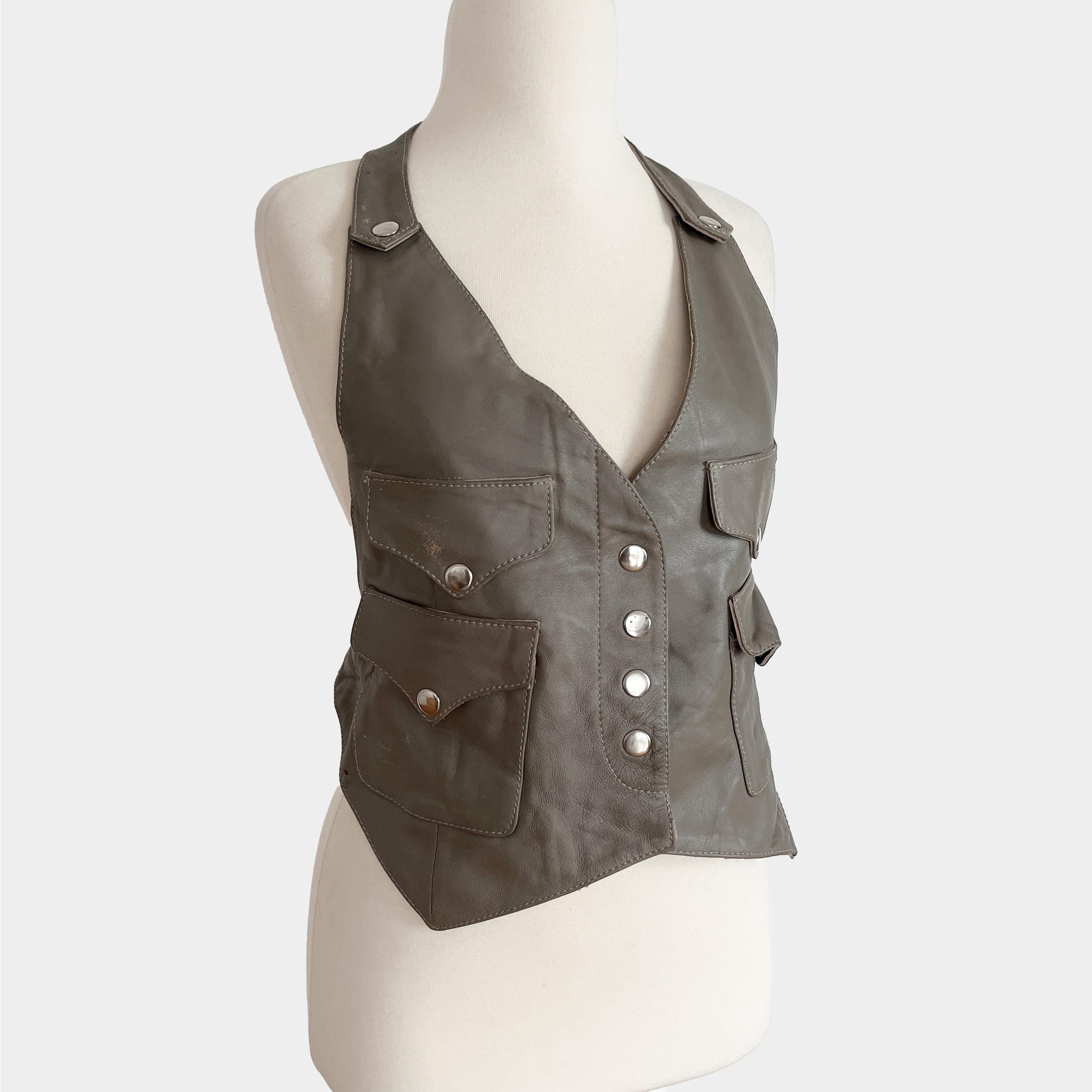 トップス vintage leather vest y2k sullen Vintage 90s Y2K Black Leather Vest Top Military Steampunk