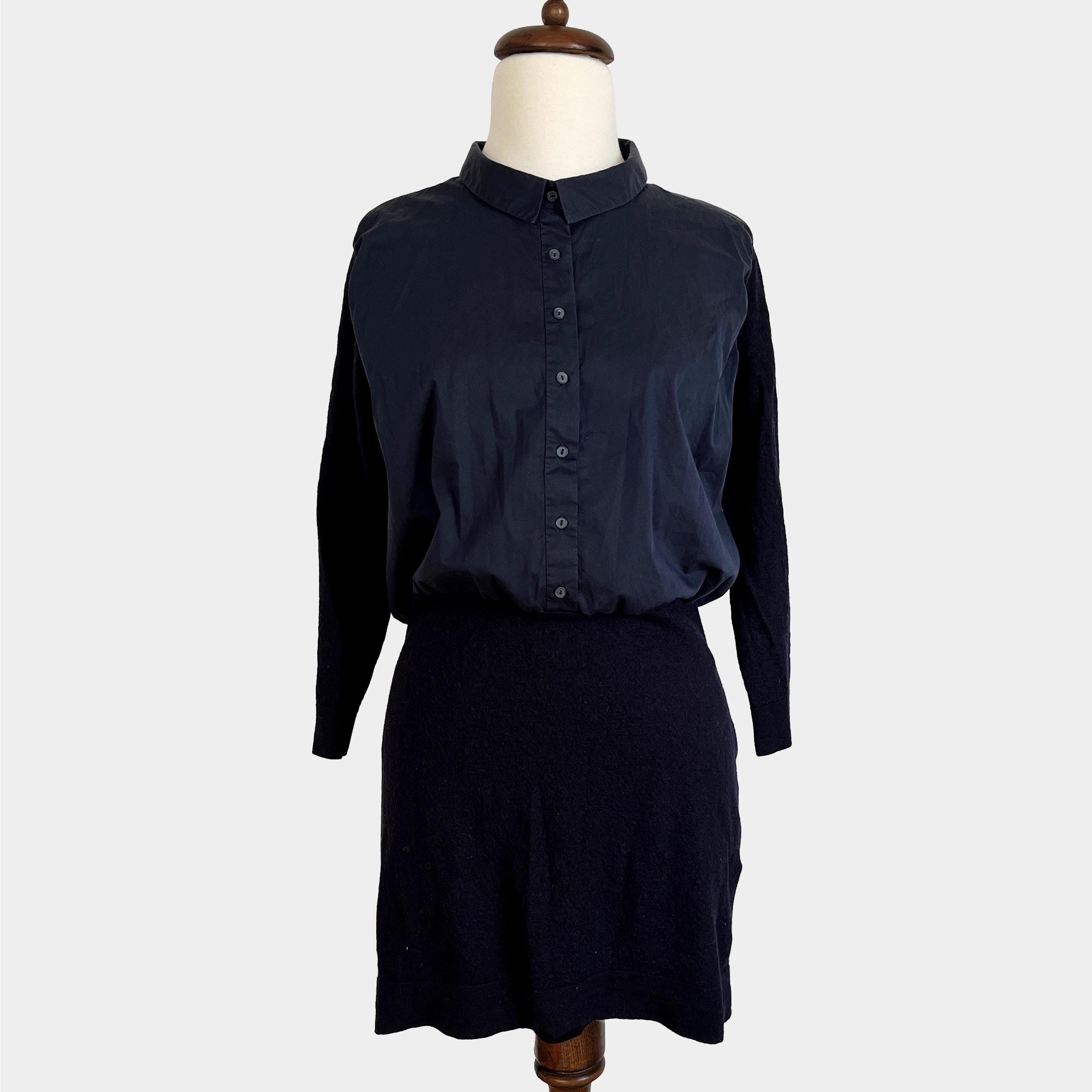 COS Navy Blue Wool & Cotton Mixed Fabric Dress  Minimalist Layered Look -  Etsy