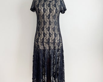Beautiful navy blue sheer lace dress