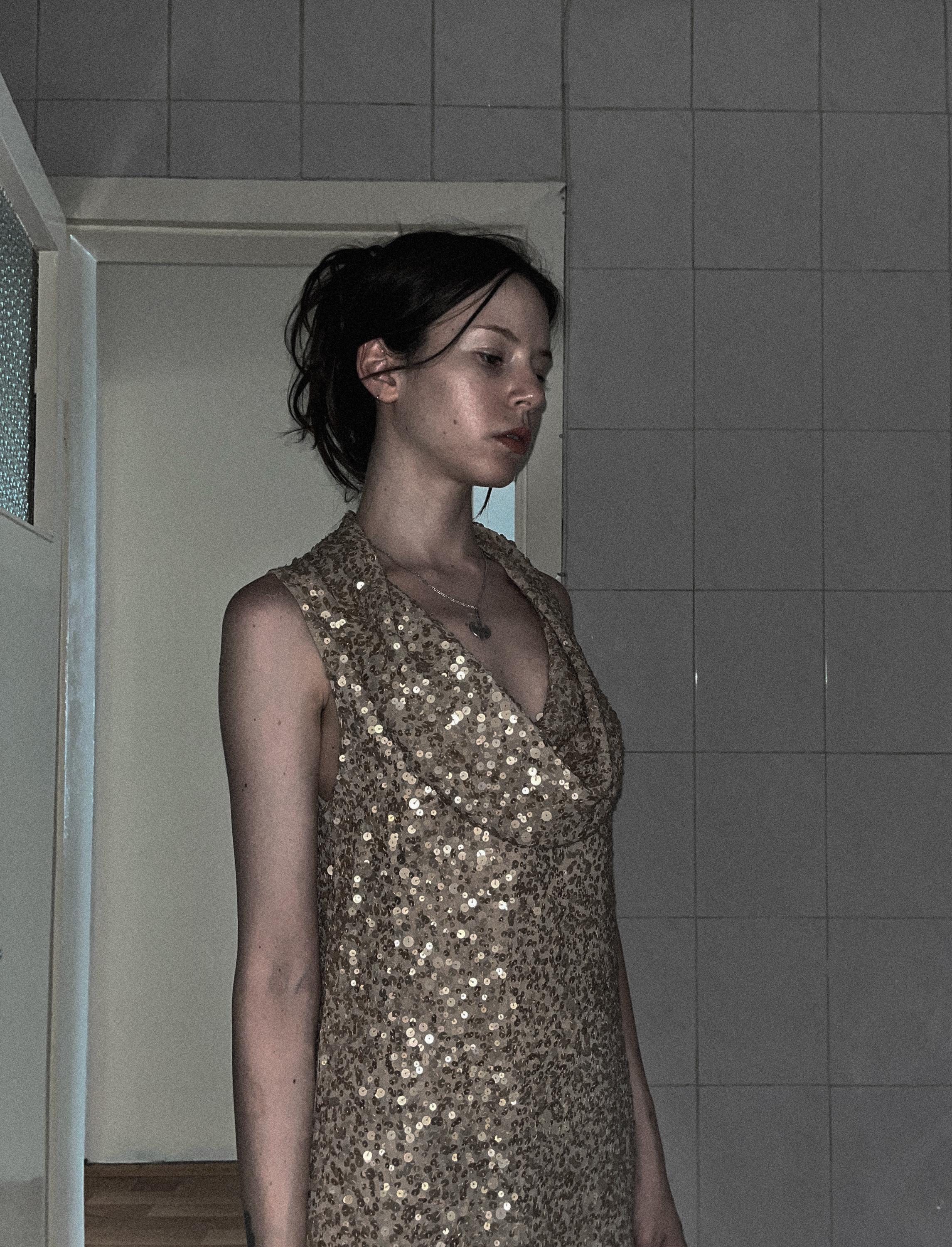 Cowl neck gold mini sequin dress Cowl neck gold mini sequin dress