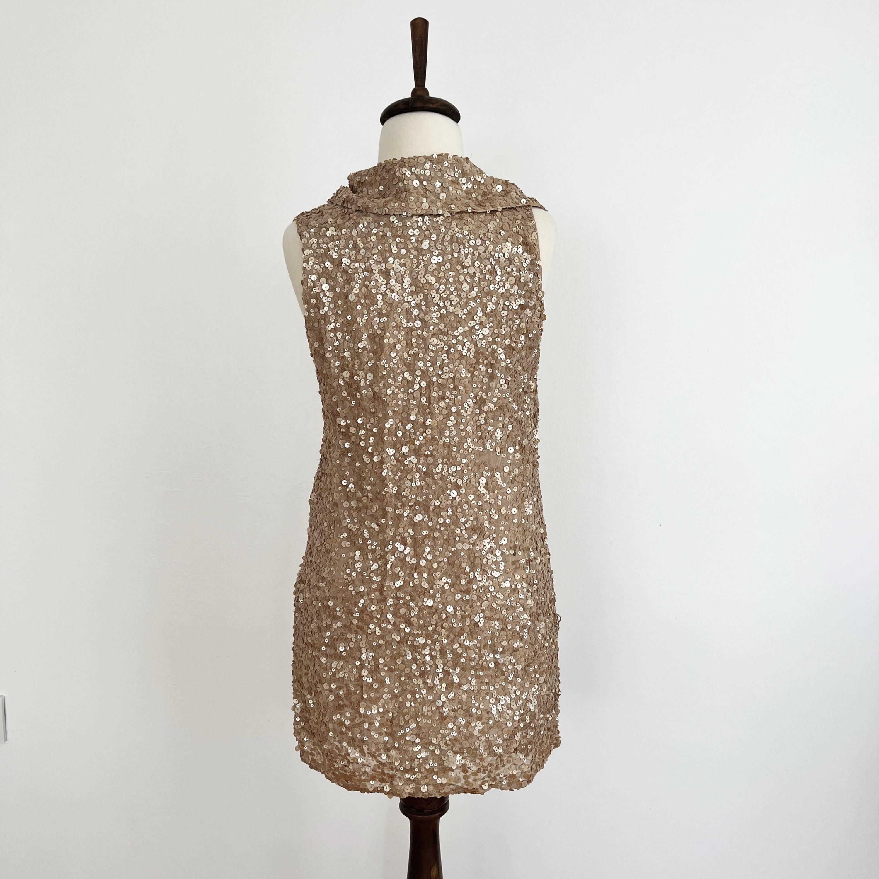 Cowl neck gold mini sequin dress
