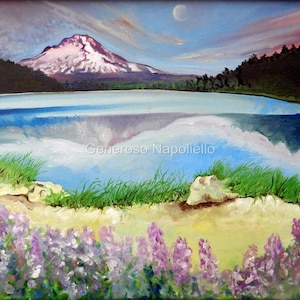 Lavender Lake Limited Edition Print Of Original Oil Painting by Generoso Napoliello Landscape Mountain Lake image 1