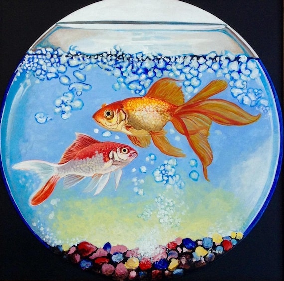 Goldfish Bowl - Limited Edition Print Of Original Painting By Generoso  Napoliello Realism Acrylic Painting Gold Fishes into a Bowl