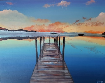 Ashness Pier Lake District Original  Acrylic Painting  on Flat Canvas Framed