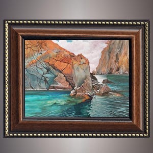Kizilburun Rocks - Sea Stacks  Dalyan Turkey Original Acrylic Painting on Flat Canvas & Signed Realism Seascape Sea Coast Realism Vibrant