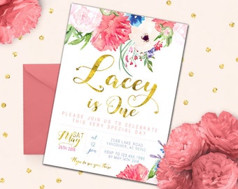 pink and gold first birthday invitation girl first birthday etsy