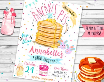 Pancakes and Pajamas Invitation, Pancakes and Pajamas Birthday Invitation, Girls Slumber Party Invitation, Sleepover Party Invite, Pjs