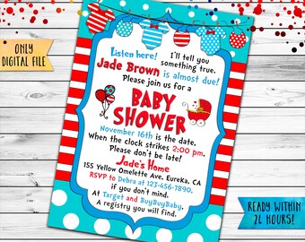 Red and Blue Baby Shower Invitation, Gender Reveal Baby Shower Invitation, Polka dots Baby Shower Invitation, Gender Neutral Baby Shower