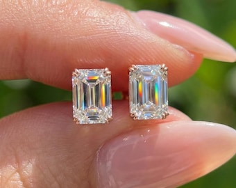 2.00 TCW Emerald Cut Lab Grown Diamond Stud Earrings | IGI Certified | 14K Gold Solitaire Studs