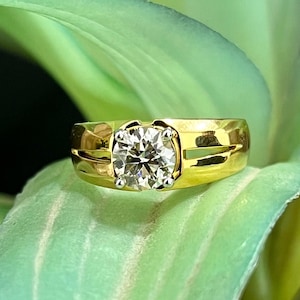 Round Cut Lab Grown Diamond Men&#39;s Ring, 1.00 CT Solitaire Engagement Ring, Solitaire Mens Ring,  IGI Certified Statement Ring, 14K/18K Gold