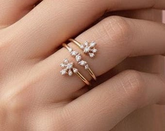 Lab Grown Diamond Double Spiral Ring | 14K Yellow Gold Swirl Wrap Coil Ring