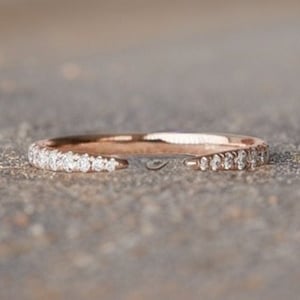14K Gold Pave Open Cuff Ring, Unique Open Wedding Band Ring, Thin Minimalist Stacking Ring, Open Gap Spacer Ring, Matching Band For Women
