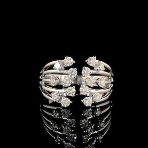 Round Diamond Multi Layer Ring, Fancy Wedding Cuff Ring, Lab Grown Diamond Multi-Row Open Ring, Starburst Engagement Ring, Anniversary Ring