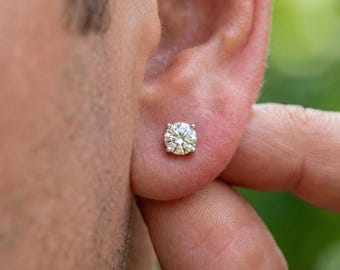 Lab Grown Diamond Mens Stud Earring, 14K Gold Diamond Studs for Men, Minimalist Everyday Earrings