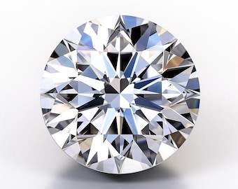May include: A sparkling, round, clear diamond gemstone with many facets.