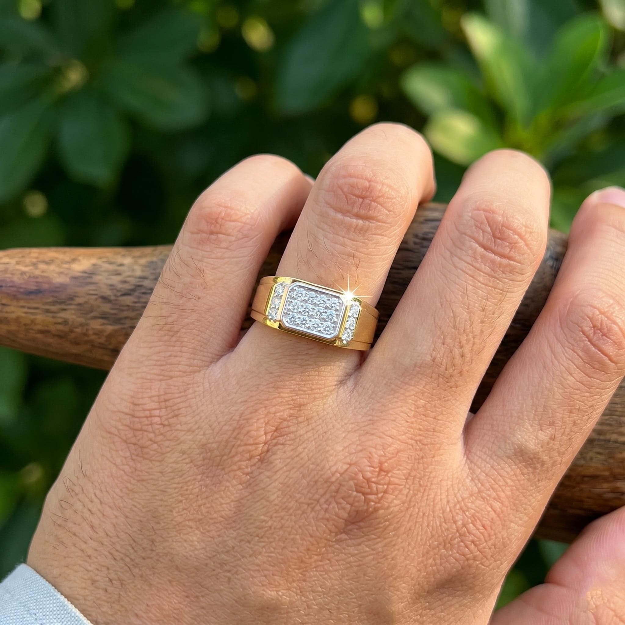 mens dress rings gold 14K Yellow Lab Grown Diamond Men's Cluster Ring | Handmade Fine Jewelry mens wedding rings
