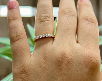 Lab Grown Diamond Half Eternity Wedding Band | 14K Solid Gold Round Cut Stackable Anniversary Ring