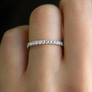 Micro Pave Lab-Grown Diamond Wedding Band, 14K White Gold Half Eternity