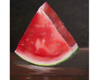 A Slice of Resilience, Palestinian Watermelon Art Print – Oil Painting of Vibrant Summer Fruit, Middle Eastern Art