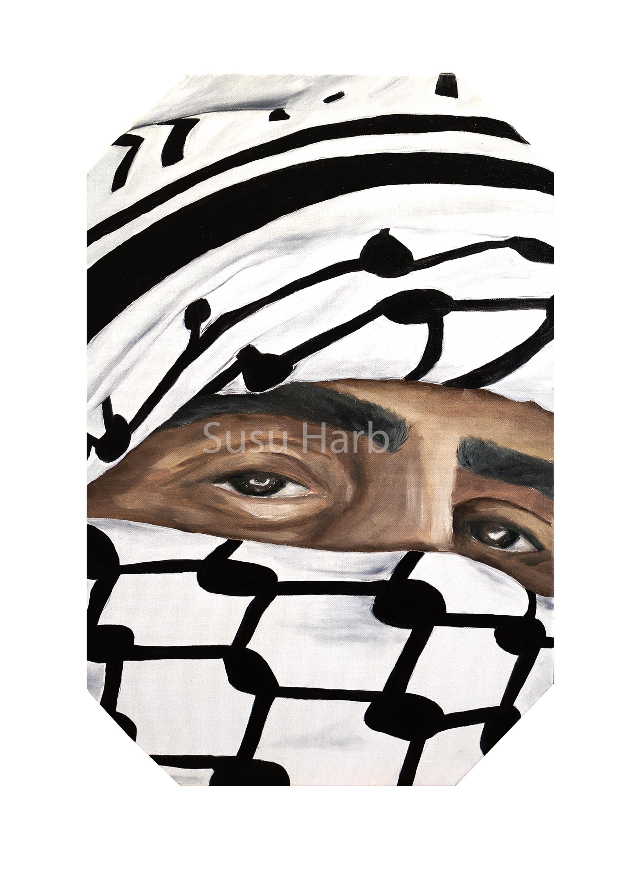 The Gaze of a Hero, Keffiyeh Oil Painting Print