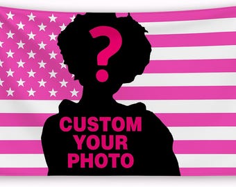 Custom Photo Pink American Flag Tapestry, Personalized USA Banner (3x5 Ft)