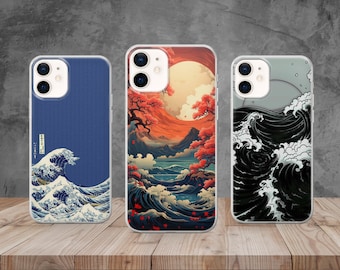Funda para teléfono con ondas japonesas, arte lo-fi, gel de TPU transparente