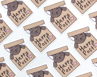 25x Happy Post Stickers, Happy Mail Sticker Sheet, Packaging, Business Stickers, Envelope Labels, Cute Cat Happy Post, Pretty Stationary