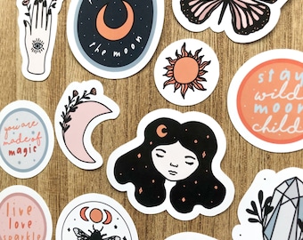Mystical Moon Sticker Pack: Witchy Planner Stickers, Celestial Magic (x12)