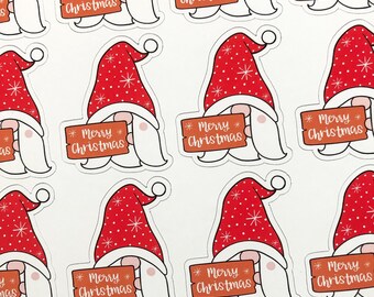 Pegatinas de gnomo navideño, pegatinas brillantes de Navidad, embalaje navideño, etiquetas para sobres, papelería festiva, paquete de pegatinas adorables, sellos