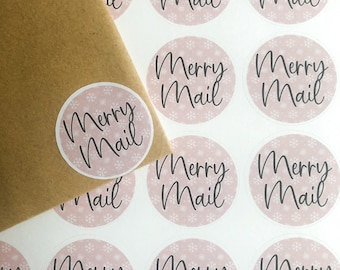 Pegatinas navideñas, Hoja de pegatinas Merry Mail, Papelería navideña, Franqueo festivo, Pegatinas mate, Pegatinas navideñas, Pegatinas para embalaje