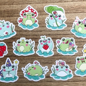 Lot d'autocollants grenouille, autocollants kawaii, cadeau grenouille, autocollants pour ordinateur portable, autocollants pour agenda, lot d'autocollants découpés, papeterie, scrapbooking, carnet de notes