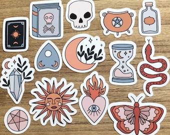 Mystical Witchcraft Sticker Pack X14, Magic Stickers, Witchy Planner, Witch Planner, Celestial, Mystic Sticker Set, Craft Stickers, Spooky