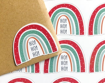 Pegatinas navideñas de arcoíris, pegatinas brillantes troqueladas, pegatinas para sobres, papelería festiva, etiquetas navideñas, bonito paquete de pegatinas (Reino Unido)
