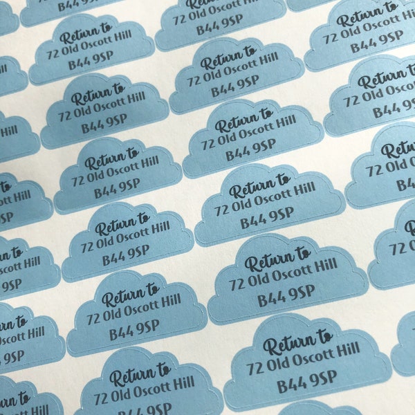 40 x Return Address Stickers, Address Labels, Return Cloud Stickers, Custom Address Labels, Small Business Labels, Cute Return Labels Uk