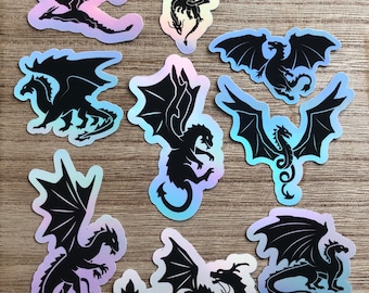 Holographic Dragon Vinyl Stickers, Planner, Laptop, Bujo, Diary Stickers, Black Dragon Stickers, Fantasy, Magic, Notebook Stickers, Journal