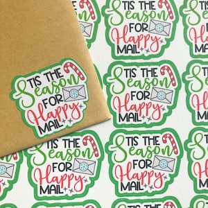 24 étiquettes autocollantes festives Happy Mail, Stickers postaux Joyeux Noël, Stickers pour articles de papeterie de Noël, Sceau d'autocollants pour lettres de colis, Feuille d'autocollants