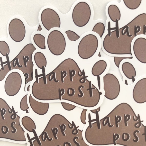 Happy Post Paw Print Gloss Stickers, Small Business Stickers, Cat Stickers, Envelope, Parcel Stationary, Animal Lover Stickers