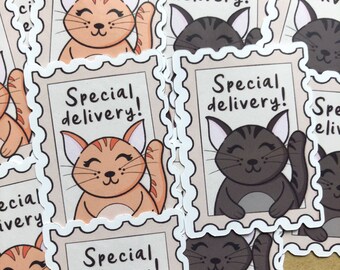 Special Delivery Cat Stickers: Glossy Stamp Style Gift Labels
