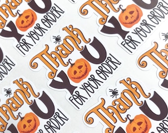 Pegatinas de agradecimiento de calabaza de Halloween: Etiquetas para empaques comerciales (24 unidades)