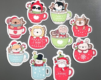Lindo juego de pegatinas navideñas de vinilo, pegatinas festivas de animales, papelería navideña, paquete de pegatinas, scrapbooking, diario, pegatinas para compartir por correspondencia.