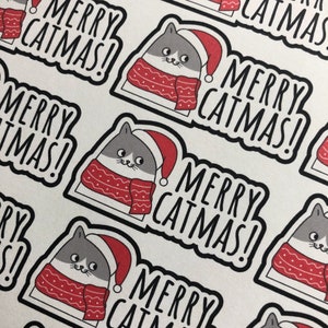 Merry Catmas, Christmas Matte Sticker Sheet, Cat Stickers, Cat Festive Stationary, Christmas Mail Labels, Happy Mail, Xmas Pet Stickers