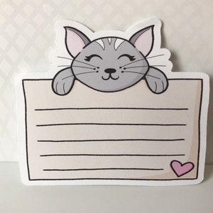 Papeterie pour chat mignon, Étiquettes pour billets de chat, Notes d'autocollant pour chat, Étiquettes autocollantes Happy Mail, Post it, Fournitures pour journal, Stickers chat gris