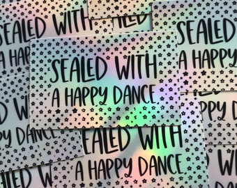 Pegatinas holográficas para embalaje Happy Dance, suministros para empresas, pegatinas de vinilo, pegatinas Happy Post, Happy Mail, etiquetas bonitas para embalaje