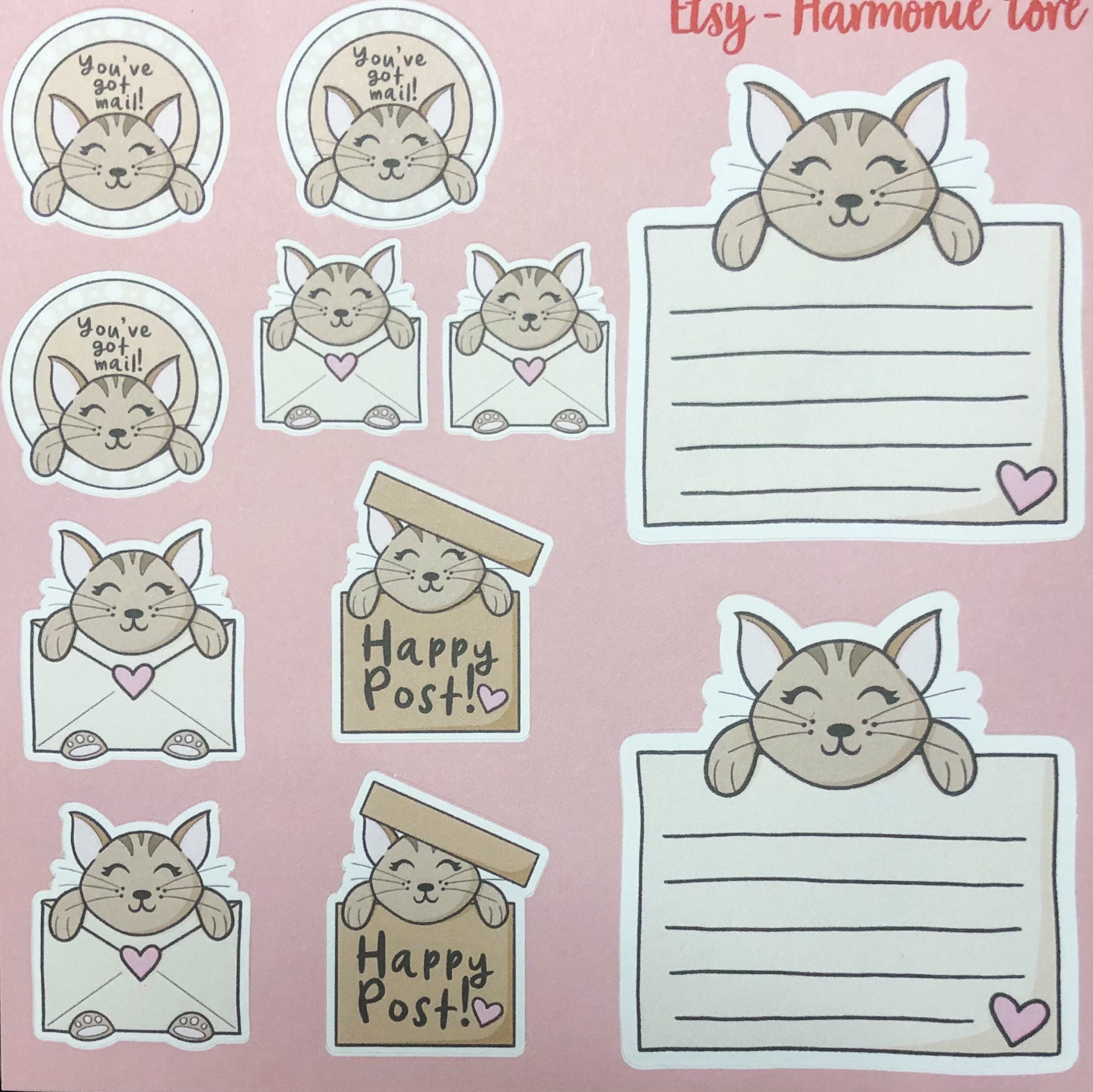 Cute Cat Sticker Sheet, Cat Stationary Stickers, Journal, Envelope Sticker Set, Matte Stickers, Happy Post Stickers, Sticker Giftset Uk