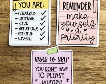 Mental Health Sticker Set: Positive Affirmations, Self-Love Reminders