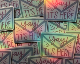 32 Yay It’s Here Seller Holographic Packaging Stickers, Cute Business Supplies, Vinyl Stickers, Envelope Design Stickers, Seller Essentials