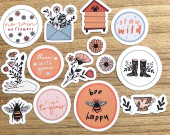Flower Sticker Set, Gardening Stickers, Planner Stickers, Bullet Journal Stickers, Scrapbook Stickers, Spring, Garden, Floral Sticker Bundle