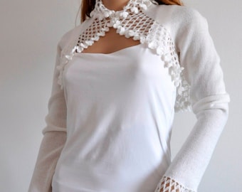 White Wedding Bolero Lace Special Occasion Shrug Bridal  Cover Up Scarf Bridesmaid Accessories Handmade Ready to Ship